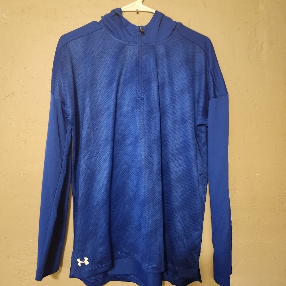 Under Armour Half Zip Tee With Hoodie Size Large Blue